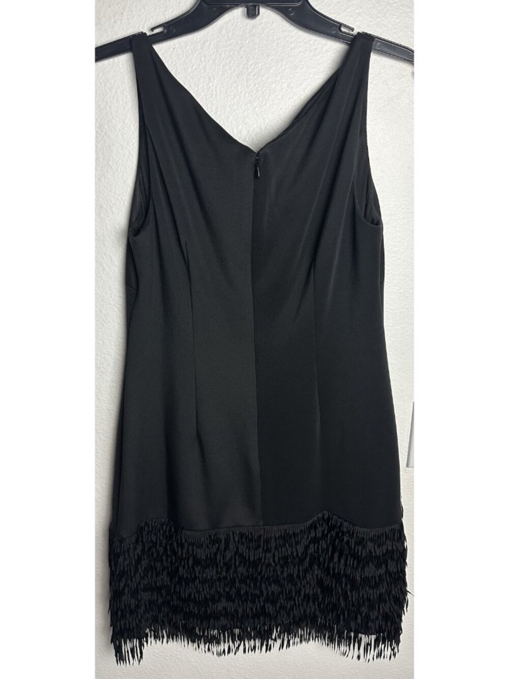 Adrianna Papell Black Cocktail Dress Size 10 Sleeveless V-Neck Fringe Hem Formal - Picture 3 of 11